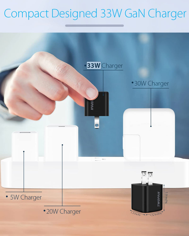 [Australia - AusPower] - TWOPAN 33W GaN USB C Wall Charger for iPhone 13/12, USB C Charger Power Adapter, Durable Compact PD Fast Charger Block for iPad Pro, MacBook Air, Airpods, Galaxy S21/S20/S10, Pixel, Switch 