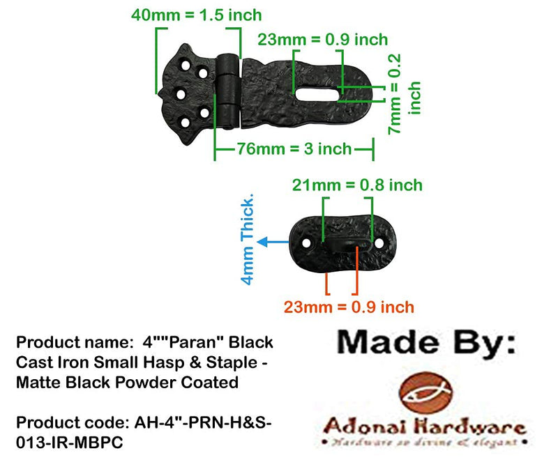 [Australia - AusPower] - Adonai Hardware"Paran" Heavy Duty Antique Cast Iron Safety Locking Hasp and Staple(4" x 2 Pack, Matte Black) for Vintage Pirates Treasure Chest, Trunks, Wooden Jewelry Box, Cases, Furniture and Sheds 4 Inch x 2 Pack Matte Black Powder Coated 