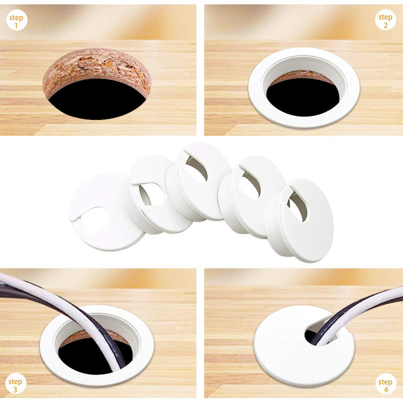[Australia - AusPower] - 6pcs Desk Grommet 1-3/8 inch Plastic Wire Cord Cable Grommets Hole Cover for Office PC Desk Cable Cord Organizer (White) White 35mm/ 1-3/8 Inch Mounting Hole Diameter 