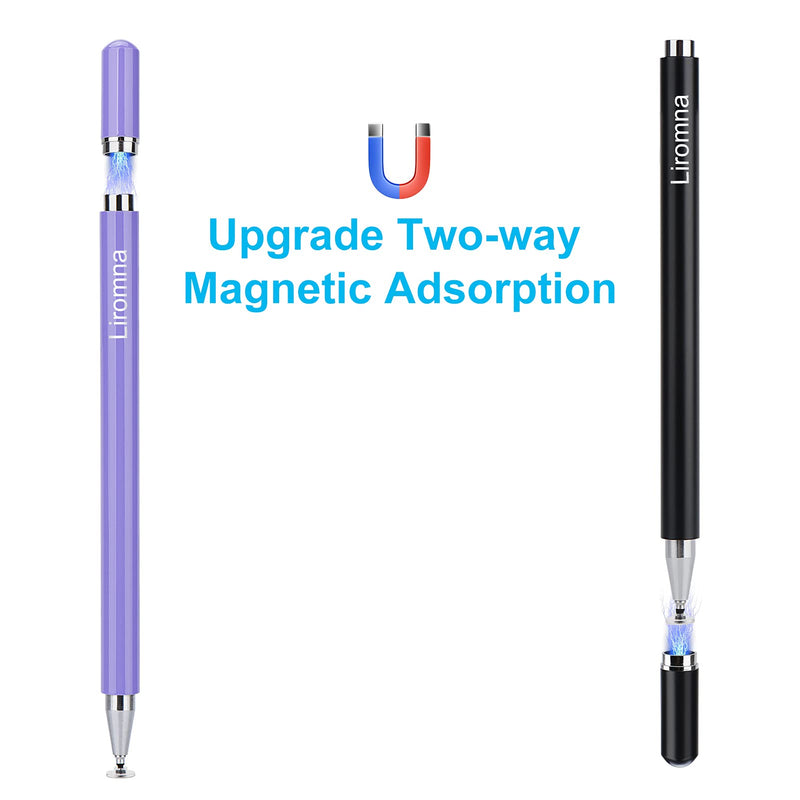 [Australia - AusPower] - Stylus Pen for Ipad(2 Pcs), Liromna Magnetic Cap Disc Capacitive Stylus for Apple/iPhone/Ipad Pro/Mini/Air/Android/Microsoft/Surface and Other Universal Touch Screens - Black/Purple 