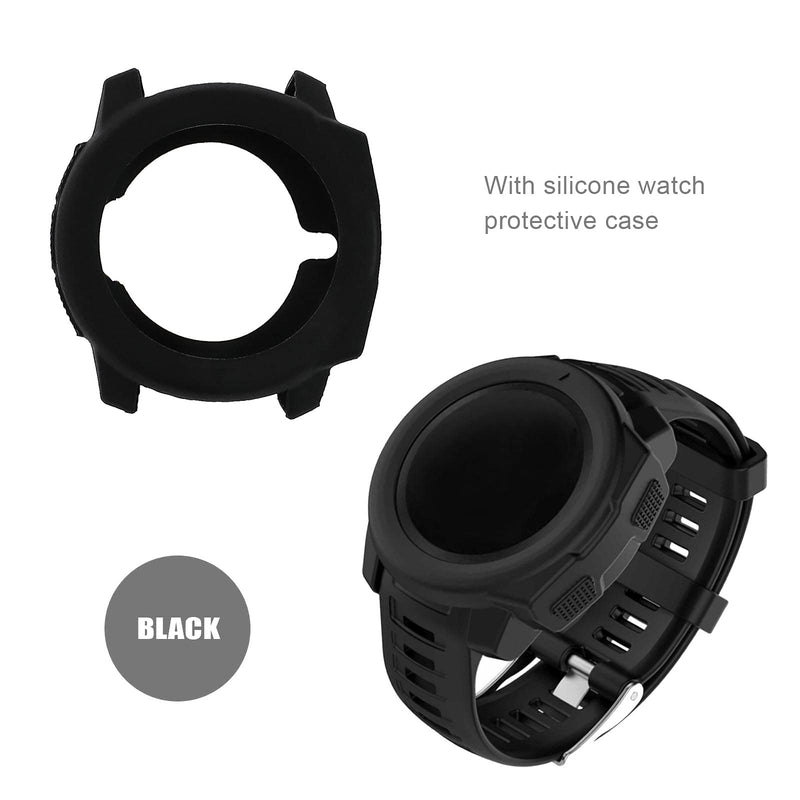 [Australia - AusPower] - 2x Silicone Watch Protective Cover Case Black White Shockproof Smartwatch Cases Compatible with Garmin Instinct 