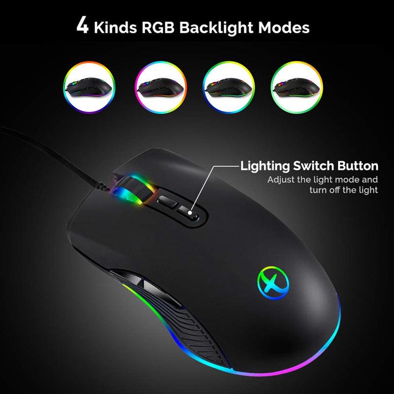 [Australia - AusPower] - FIRSTMEMORY USB C Mouse Type C Ergonomic Wired Mouse RGB Gaming Mouse Optical Mice with Adjustable DPI 800/1600/2400/3200 Compatible with Notebook, PC, Laptop, MacBook and All Type-C Device (Black) 
