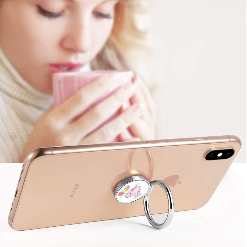 [Australia - AusPower] - WGXQMC Cell Phone Ring Holder Finger Grip 360°Rotation, Kickstand Metal Grip Holder,Cute Elephant cub Design, Compatible with iPhone 11/12 ProMax/SE 2020 and Other Smartphones—Pink White-elephant cub 