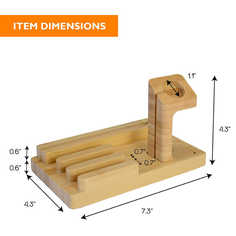 [Australia - AusPower] - Audiology Bamboo Charging Station Multi Device Charging Station for Phones, Tablets, Watches with Four USB Ports and USB Cable a) iPhone/iWatch Stand 