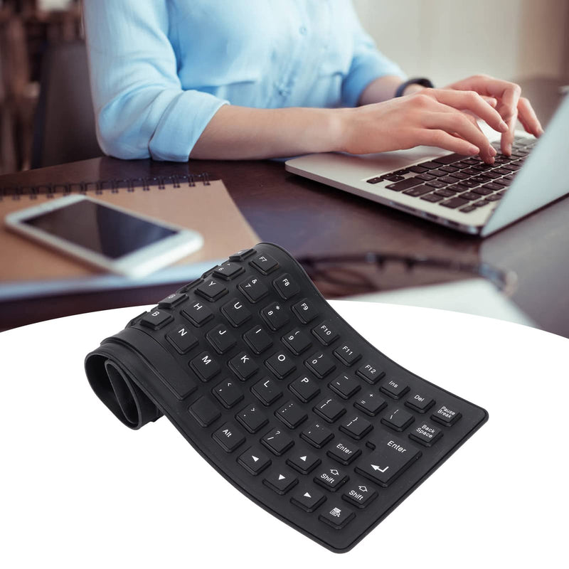 [Australia - AusPower] - Roll-up Silicone Keyboard, Fully Sealed Silent Soft Keyboard Lightweight Portable USB Wired Keyboard 85 Keys Foldable Waterproof Flexible Keyboard(Black) black 