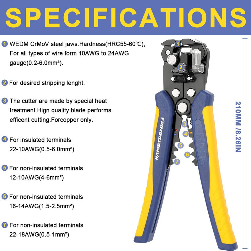 [Australia - AusPower] - haisstronica Wire Stripper Tool,AWG 24-10 Automatic Wire Stripper and Crimping Tool , Universal Wire Crimper Tool 