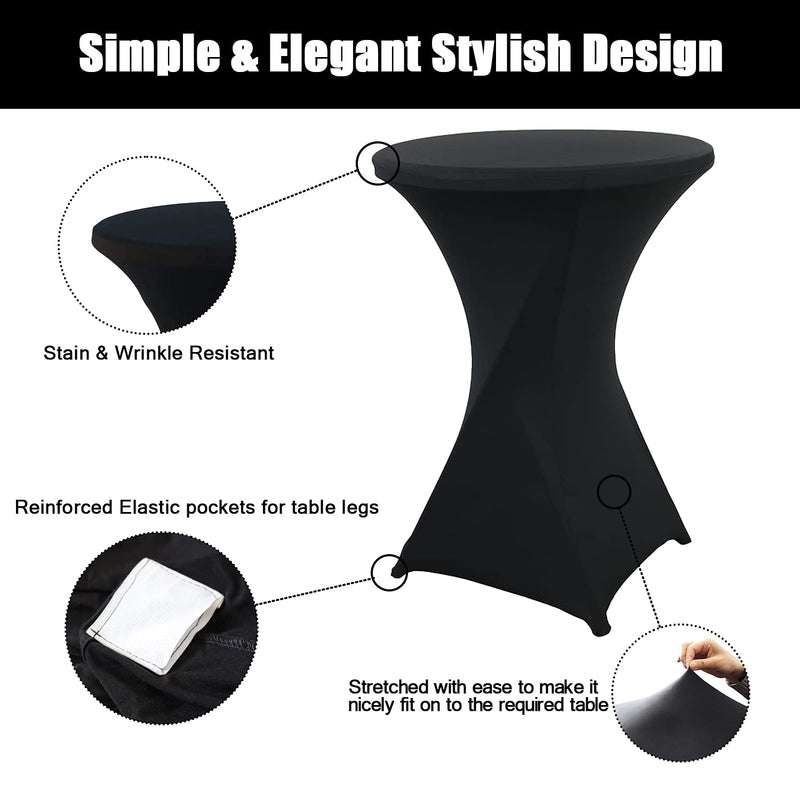[Australia - AusPower] - SUNTQ 2 Pack 32x43 Cocktail Table Covers, Spandex Stretch Square Corners Black Table Cloth, Fitted Stretch Cocktail Tablecloths for Parties,Birthday,Vendors,Outdoor Events, Banquet,Tradeshows 2 PC| 32"Rx43"H 