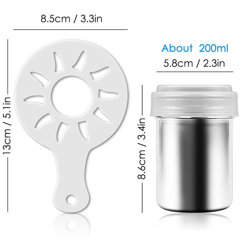 [Australia - AusPower] - 3 Pack Stainless Steel Powder Shaker, Coffee Cocoa Dredges with Fine-Mesh Lid, AIFUDA Power Can For Baking Cooking Home Restaurant with 16 Pcs Printing Molds Stencils 
