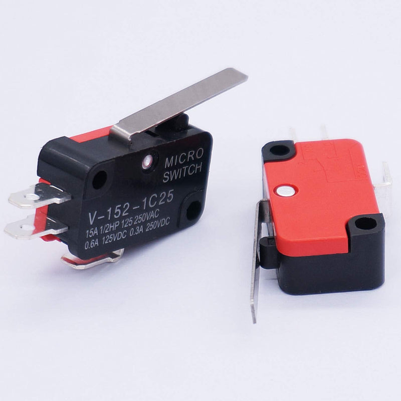 [Australia - AusPower] - Twidec/6Pcs Micro Limit Switch Short Straight Hinge Lever Arm SPDT Snap Action Switch for Arduino V-152-1C25 