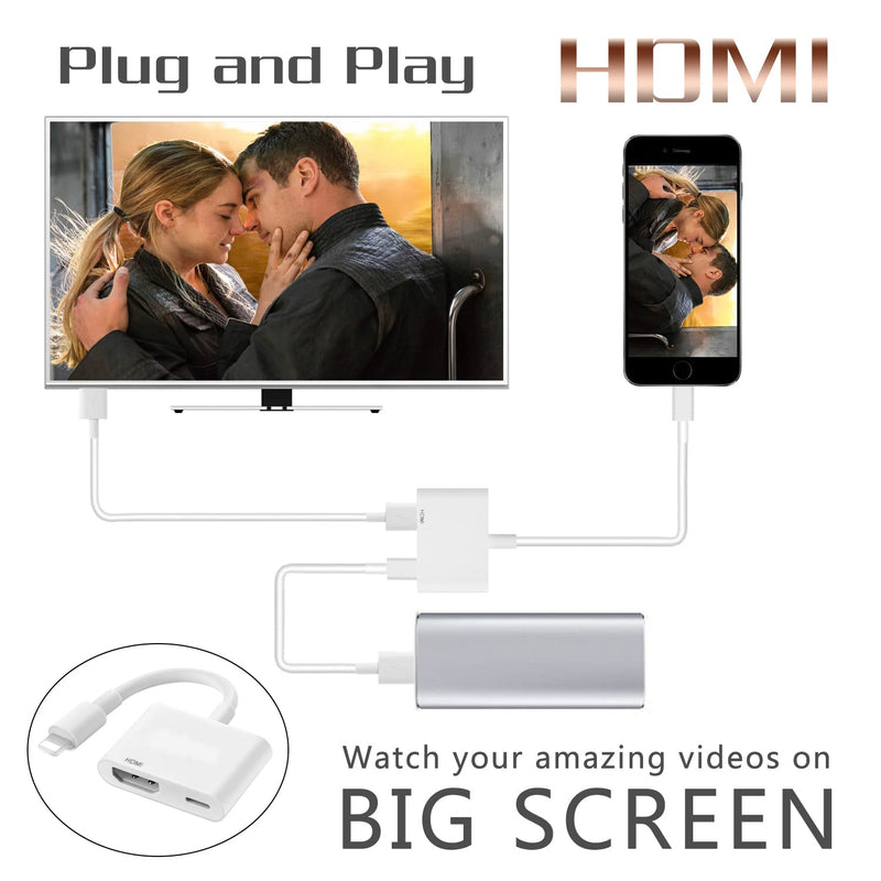 [Australia - AusPower] - [Apple MFi Certified] Lightning to HDMI Digital AV Adapter, 1080P Digital Audio AV Adapter HDMI Sync Screen Converter with Charging Port for iPhone iPad iPod to HDTV Projector Monitor white 