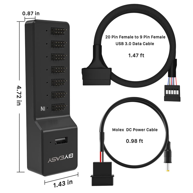 [Australia - AusPower] - BYEASY Internal USB 2.0 Hub 9Pin USB Header Splitter Male 1 to 7 Female Extension USB 2.0 Motherboard USB 2.0 Adapter for Port Multiplier - Plug and Play 