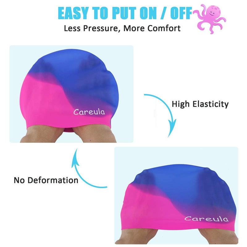[Australia - AusPower] - Swim Cap, 2 Pack Durable Silicone Swimming Caps for Kids Girls Boys Youths (Age 2-12), Soft 3D Ergonomic Waterproof Kids Swim Caps, Comfortable Fit for Long Hair and Short Hair Aqua & Royal Blue Small(Age 2-3) 