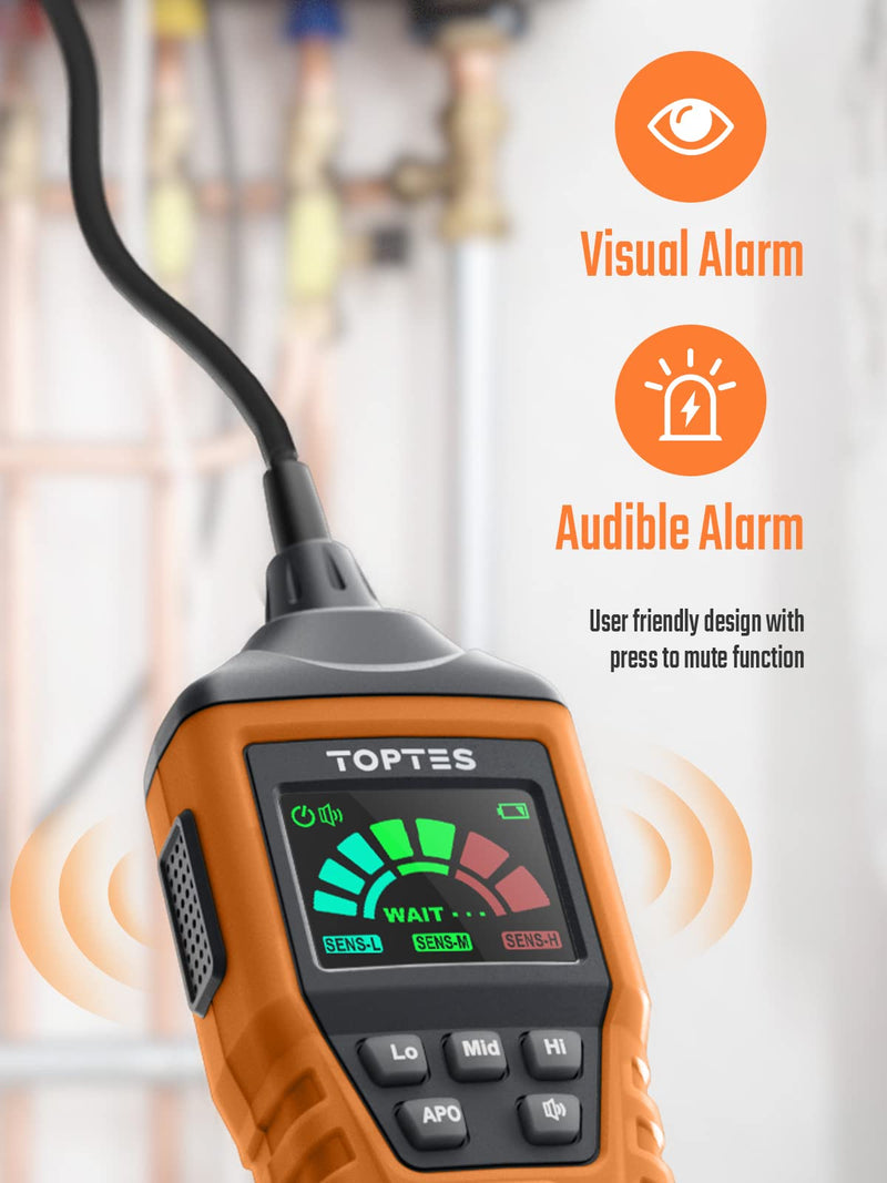 [Australia - AusPower] - TopTes PT520A Natural Gas Detector, Gas Leak Detector with 17-Inch Gooseneck, Locating The Source of Methane, Propane and Combustible Gas Leaks for Home and RV (Includes Battery x3)-Orange Orange 