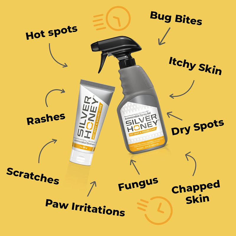 [Australia - AusPower] - Absorbine Silver Honey Hot Spot & Wound Care Spray Gel, Manuka Honey & MicroSilver BG, Medicated Skin Care & Itch Relief for Dogs, Cats, Small Animals, 8oz Bottle 
