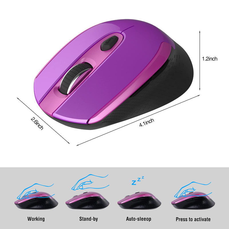 [Australia - AusPower] - RaceGT Wireless Computer Mouse, 2.4G Silent Cordless Mouse for Laptop, Mouse with 6 Buttons and 3 Adjustable DPI for Laptop, Deskbtop, MacBook , PC (Purple) purple 
