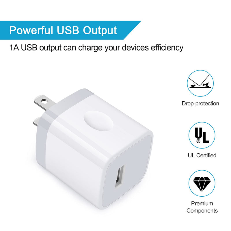 [Australia - AusPower] - Fast Wall Charger, Charger Box,5Pack 1A One Port Charging Block Travel Plug Power Charger Adapter for iPhone 13 Pro Max,12 Pro,11 Pro Max,XR,SE,8 7 6 Plus, Samsung Galaxy S21 Ultra S20 S10 S9 Plus A12 White,Blue,Green,Purple,Rosered 