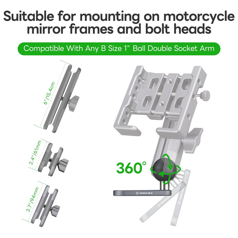 [Australia - AusPower] - FANAUE Bolt Head Adapter Ball Base, Compatible with RAM Mount B Size 1" Ball Double Socket Arm with 10mm Mounting Holes, TPU Ball Head Antislip Shock Absorption Main Body Made of Aluminum Alloy 