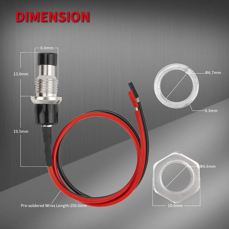 [Australia - AusPower] - DaierTek Momentary Push Button Switch 1A 250VAC Small Pushbutton Switch Wired Normal Open Contact Switch SPST Mini Switch 2 Pin Black -10Pack 7mm 