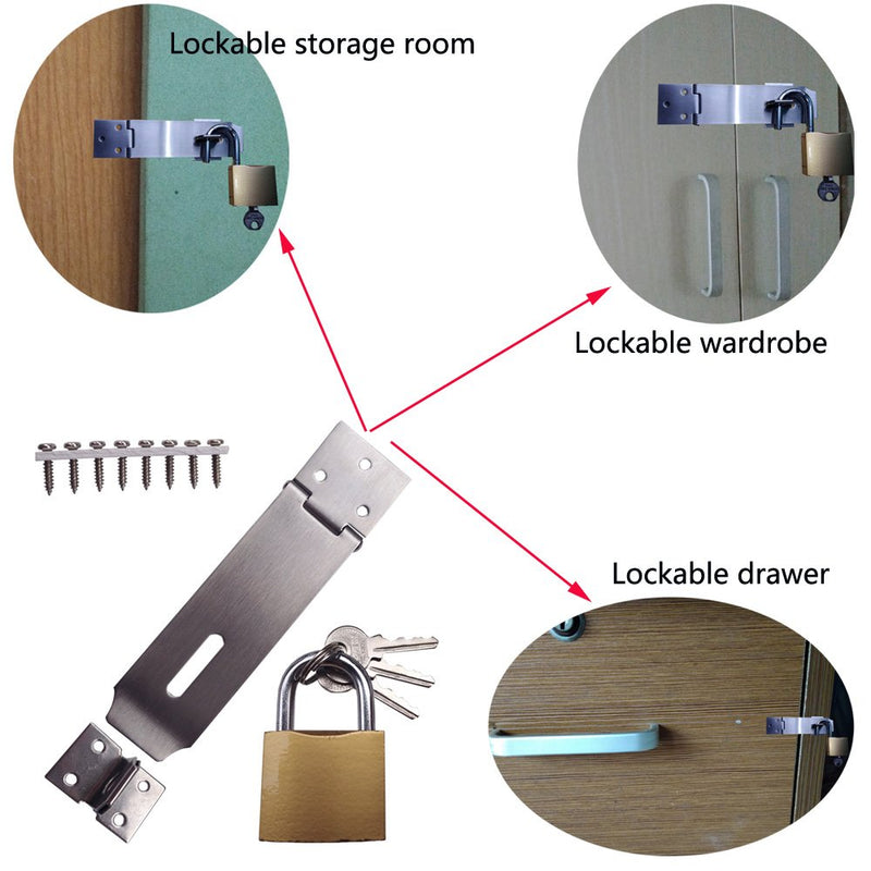 [Australia - AusPower] - Arlai 5" Stainless Steel Latch Lock Padlock hasp Set, with Screws and Padlock, Your Own Fence Locks gate Lock, for shed Locks with Keys Lock hasp Set 