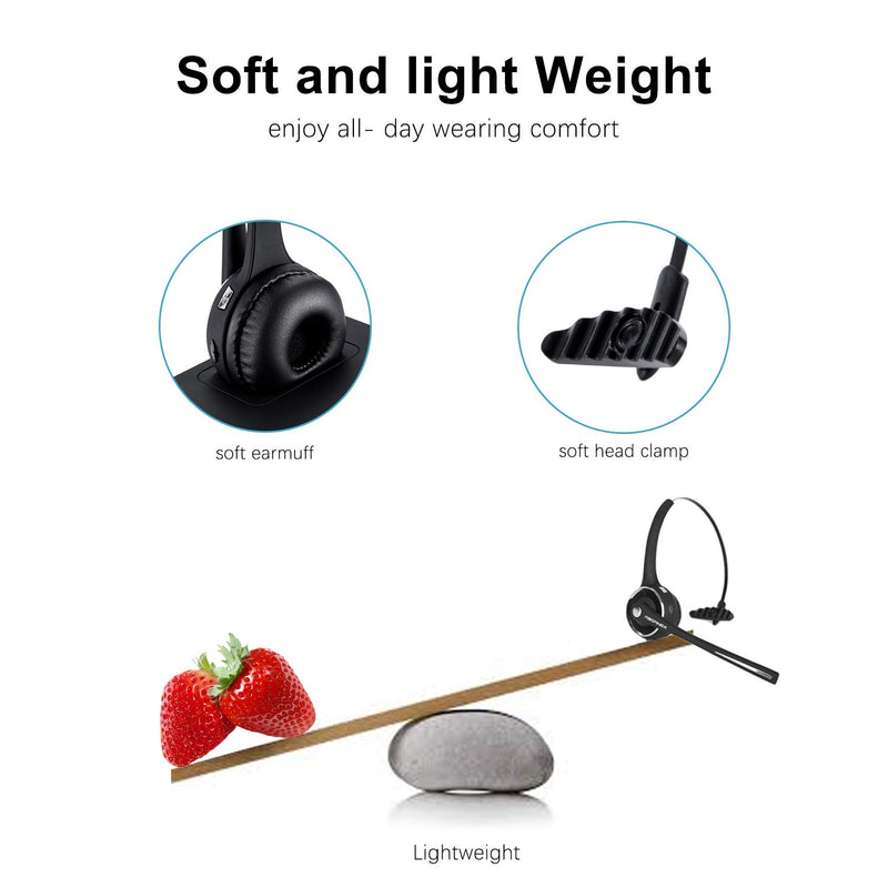 [Australia - AusPower] - Trucker Bluetooth Headset Wireless Headset with Microphone Over The Head Headset with Noise Cancelling Sound On Ear Car Earphones Office Earpiece for Cell Phone Skype Call Center Bluetooth V5.0 