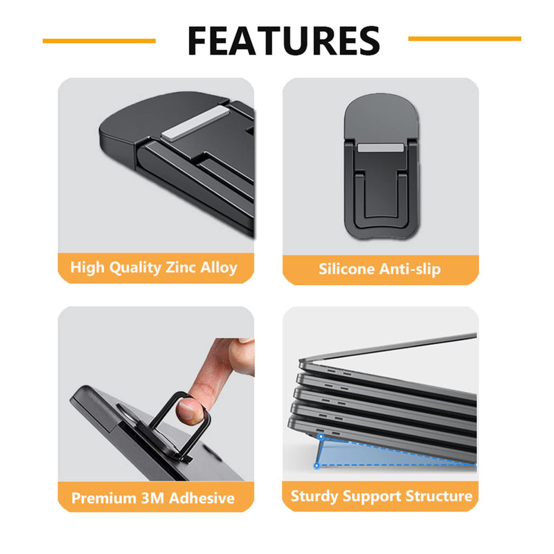 [Australia - AusPower] - PONICOR 2PCS Zinc Alloy Mini Foldable Laptop Stand, Portable Computer Keyboard Riser with 2 Adjustable Angles, Self-Adhesive Invisible Notebook Stand and Keyboard Lift for Desk (Silver) Silver 