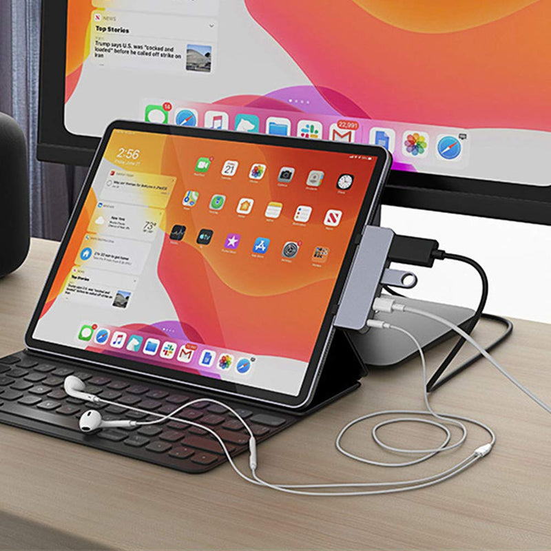 [Australia - AusPower] - HyperDrive USB C Hub Adapter for iPad Pro 2020 2019 2018 11”/ 12.9", USBC Smartphone/Tablet, 4-in-1 USB-C Hub Dongle with 4K HDMI, C-USB PD Charging, USB 3.0, 3.5mm Headphone Audio Jack -Gray 