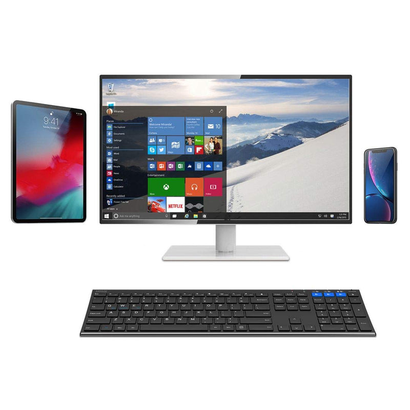 [Australia - AusPower] - Arteck HB192 Universal Bluetooth Keyboard Multi-Device Stainless Steel Full Size Wireless Keyboard for Windows iOS Android Computer Desktop Laptop Surface Tablet Smartphone Rechargeable Battery 