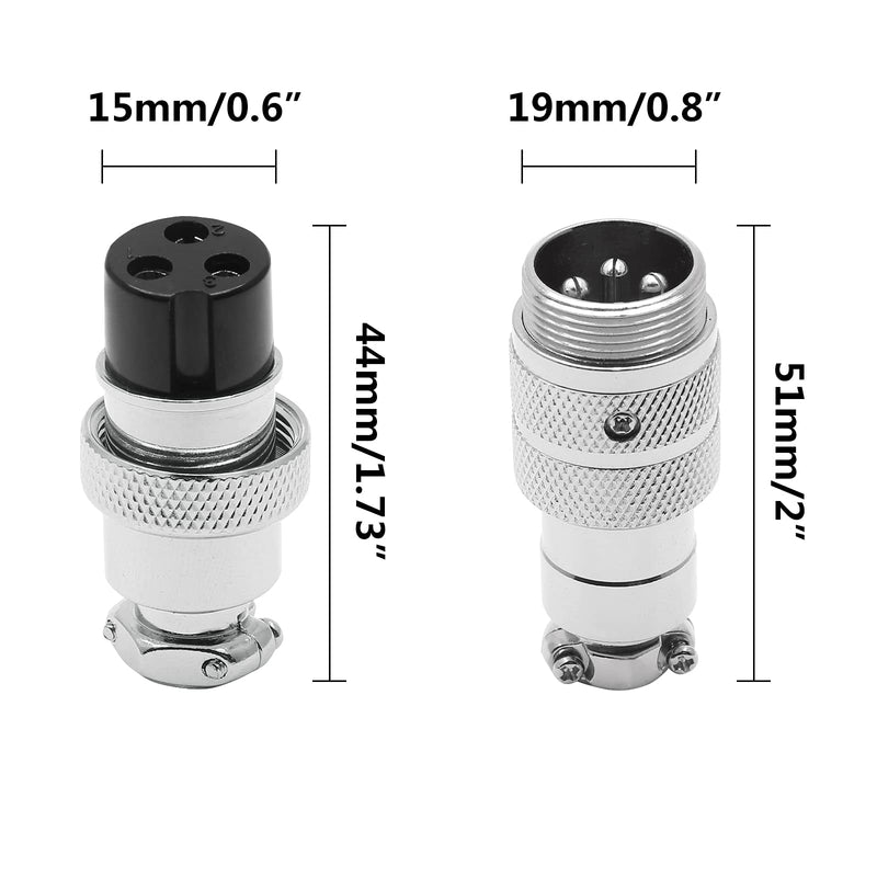 [Australia - AusPower] - Eilumduo 2 Sets Aviation Connector 3P 10A GX20-3 Waterproof Metal Male Female Wire Panel Power Chassis Fittings Connector Aviation Plug Silve 