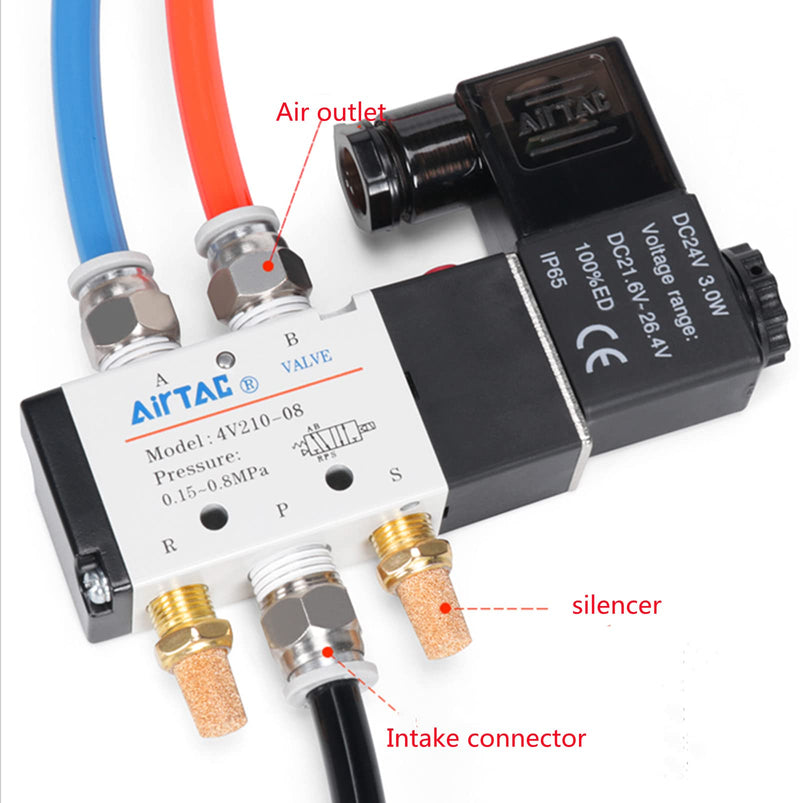 [Australia - AusPower] - Solenoid Valve 1/4"PT Pneumatic AirTAC 4V210-08 Air 12V/24V/110V/220V Single Coil Pilot-Operated Electric 2 Position 5 Way Connection Type (4V210 PT1/4, AC110V) 4V210 PT1/4 