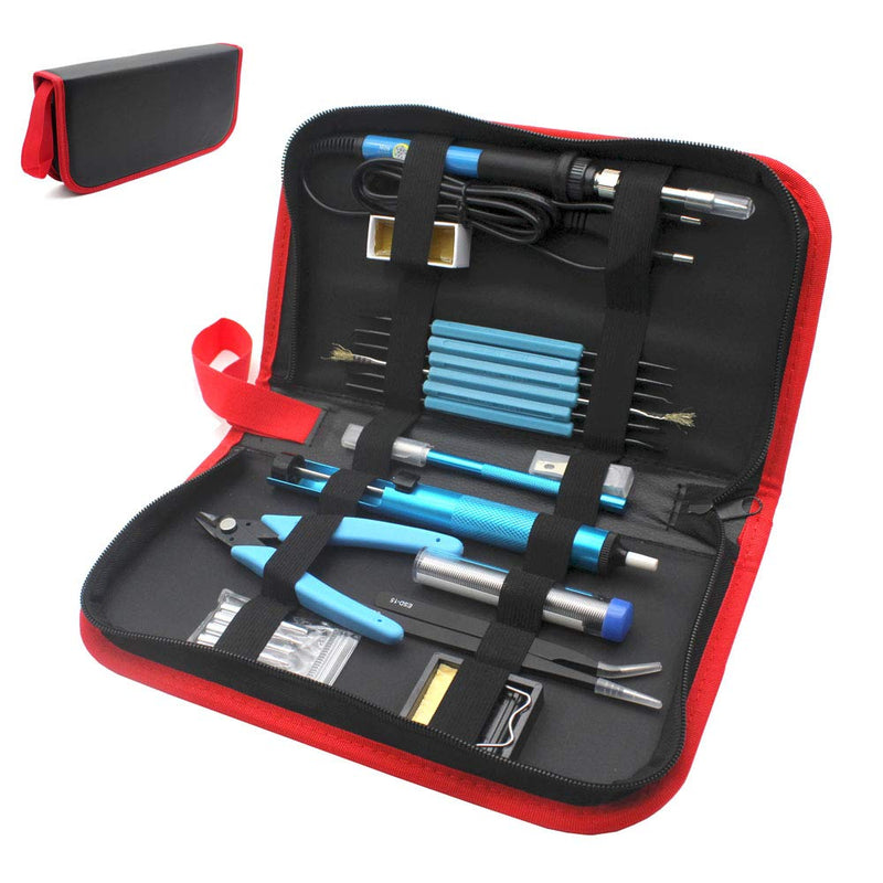 [Australia - AusPower] - Bysameyee Soldering Iron Kit, 60W Adjustable Temperature Welding Tool for Electronics, with Desoldering Pump Soldering Iron Stand Screwdriver Tin Wire Pliers Storage Bag 
