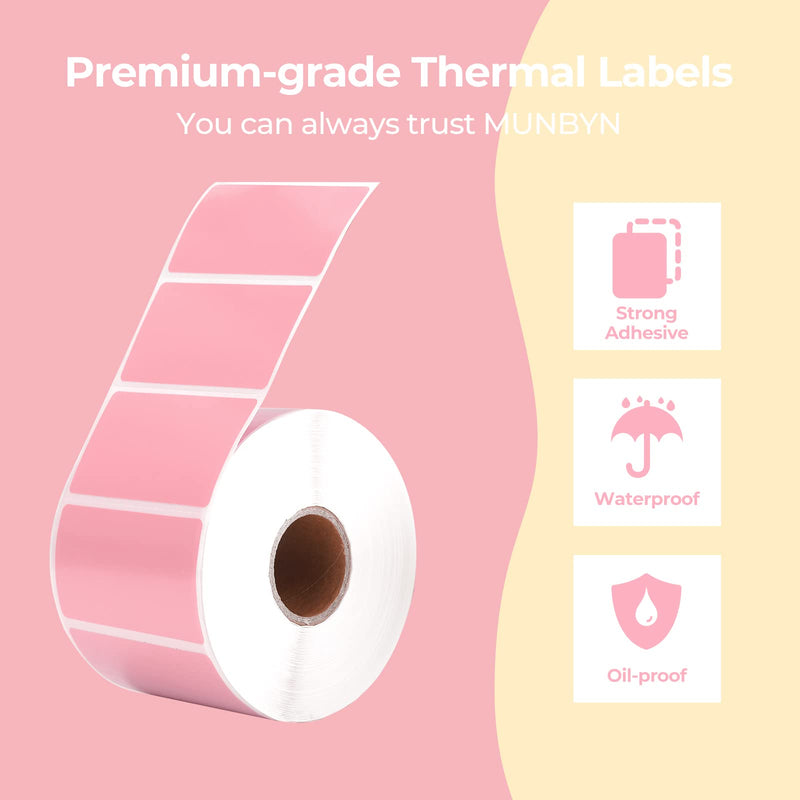 [Australia - AusPower] - MUNBYN 2.25"x1.25" Direct Thermal Labels, Self-Adhesive Address Shipping Thermal Stickers, BPA&BPS Free Pink Square Label for Thermal Label Printer-1 Roll,1000 Labels 2.25“x1.25" 1 