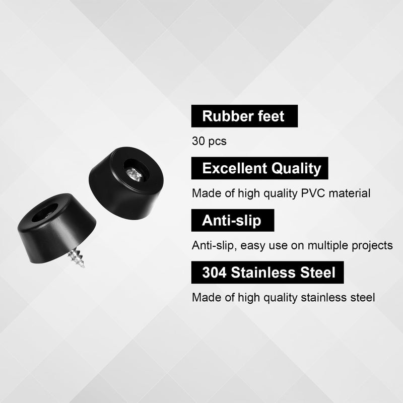 [Australia - AusPower] - 30pcs Cutting Board Rubber Feet, 0.59x0.31in Non Slip Cutting Board Legs with Stainless Steel Screws Round Rubber Feet Bumpers Pad for Furniture Electronics Kitchen Appliances 