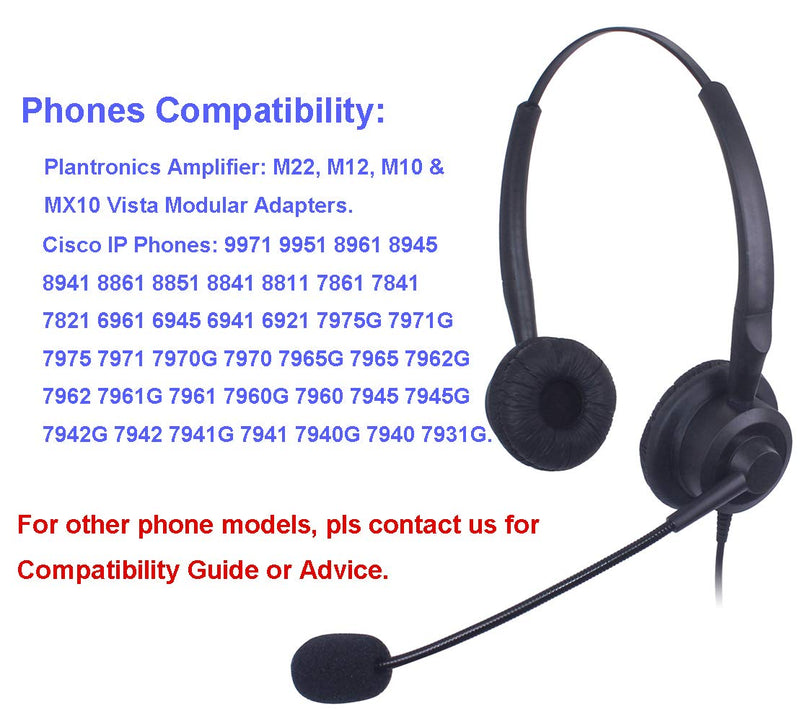 [Australia - AusPower] - Vanstalk Corded Telephone Headset RJ9 Binaural with Noise Canceling Microphone, Compatible with Plantronics M10 M12 M22 Vista Modular Adapters and Cisco 7960 7942 7942G 7861 IP Phones(VT201J2C) Dual VT201J2C 