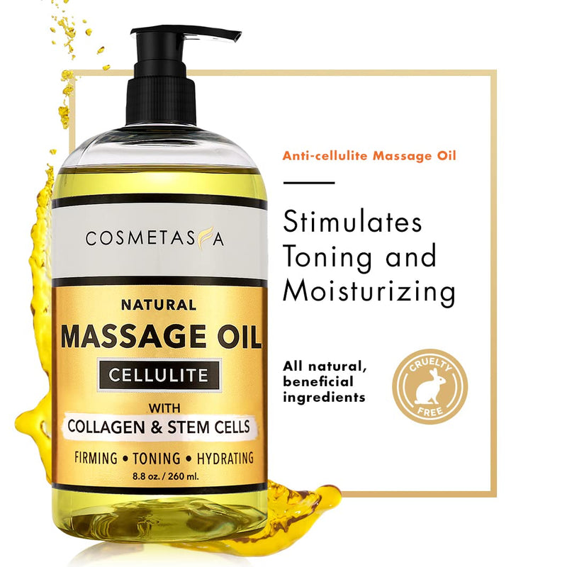 [Australia - AusPower] - Cellulite Massage Oil with Collagen & Stem Cells- 100% Natural Cellulite Treatment, Assists with Firming, Toning & Moisturizes Skin 8.8 by Cosmetasa 8.8 Fl Oz (Pack of 1) 