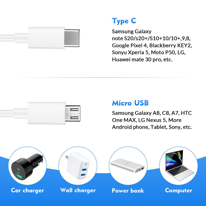[Australia - AusPower] - Multiple USB Charging Cable, 4 in 1 USB Charger Cable Adapter Connector, with 2 Micro USB and 2 Type C for Android Phones Samsung Galaxy S7 Edge / S7 / S6 Edge / S6 (White) FLEAVER White 