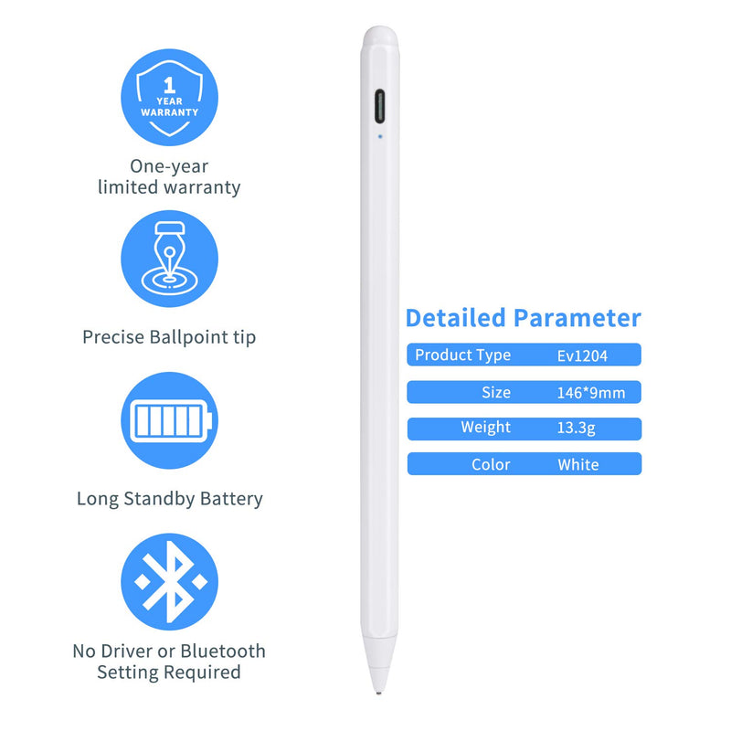 [Australia - AusPower] - Stylus Pen for Asus Transformer Book VivoBook Pencil, Evach Capacitive Eletronic Digital Pen with 1.5mm Ultra Fine Tip Styli for Asus Transformer Book VivoBook, Good for Drawing and Writing,White White 