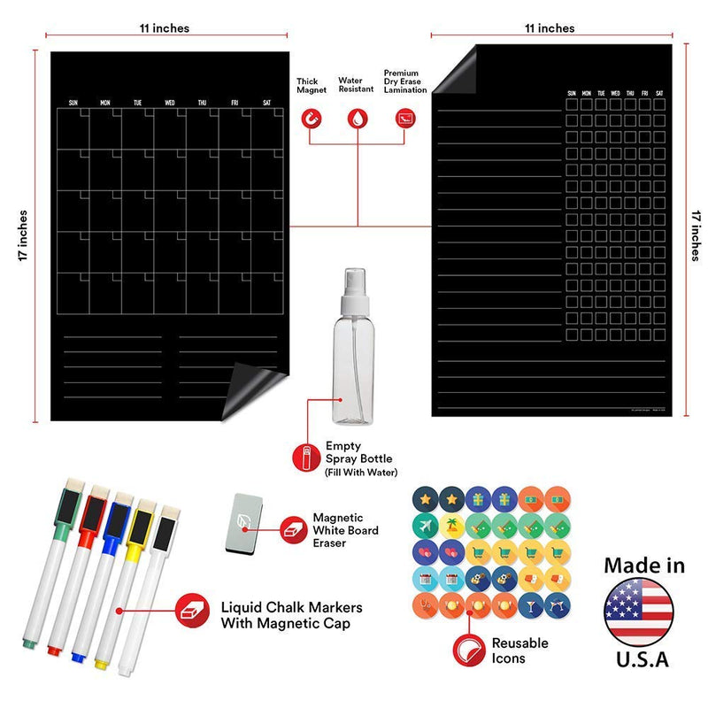[Australia - AusPower] - Magnetic Behavior Chalkboard Rewards Chore Chart Set – Reusable Monthly Calendar, Responsibility Magnets & Dry Erase Refrigerator Reward Incentive – 11” x 17” - Atomic Habits Planner 