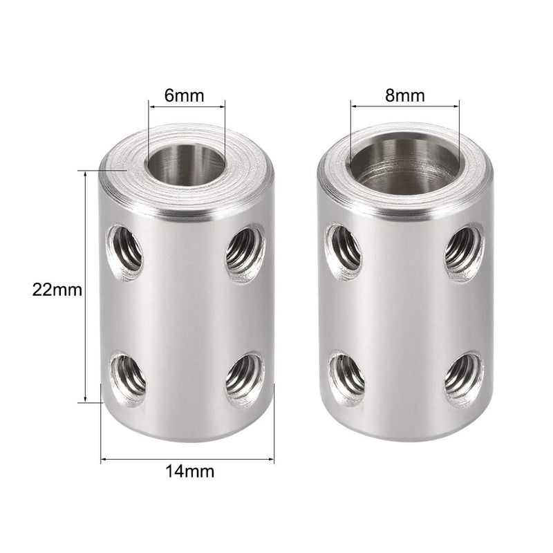 [Australia - AusPower] - uxcell 6mm to 8mm Bore Rigid Coupling Set Screw L22XD14 Stainless Steel,Shaft Coupler Connector,Motor Accessories,2pcs 
