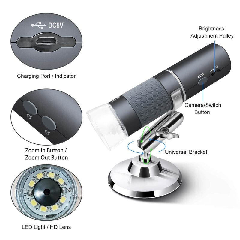 [Australia - AusPower] - Ninyoon 4K WiFi Microscope for iPhone Android PC, 50-1000X USB Digital Microscope Wireless Super HD Endoscope Camera Compatible with All Cellphones iPad Android Tablet Windows Mac Chrome Linux 