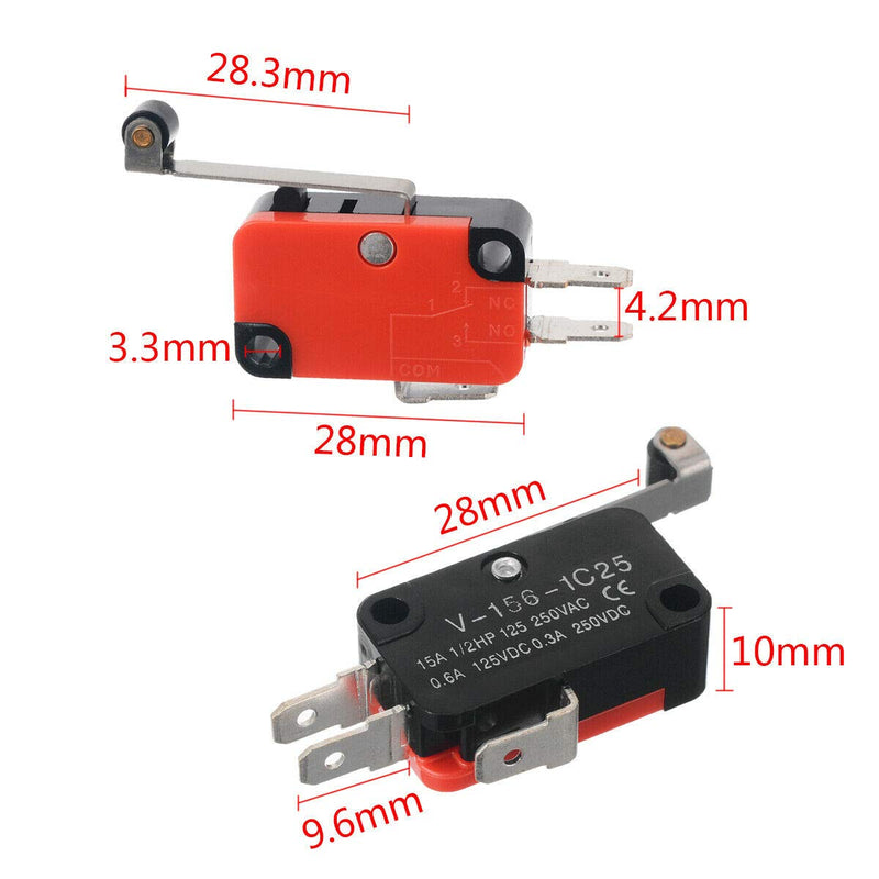[Australia - AusPower] - HiLetgo 10pcs V-156-1C25 Lead Limit Switch SPDT Switch Silver Base Contact Roller Swing 