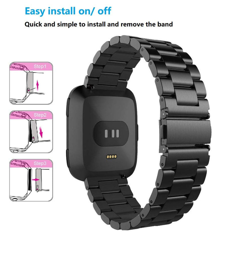 [Australia - AusPower] - Jiarusig Compatible Fitbit Versa/ Versa Lite Edition/ Versa 2 Bands, Stainless Steel Versa Smartwatch Metal Band for Men Women Replacement Wristband Black 