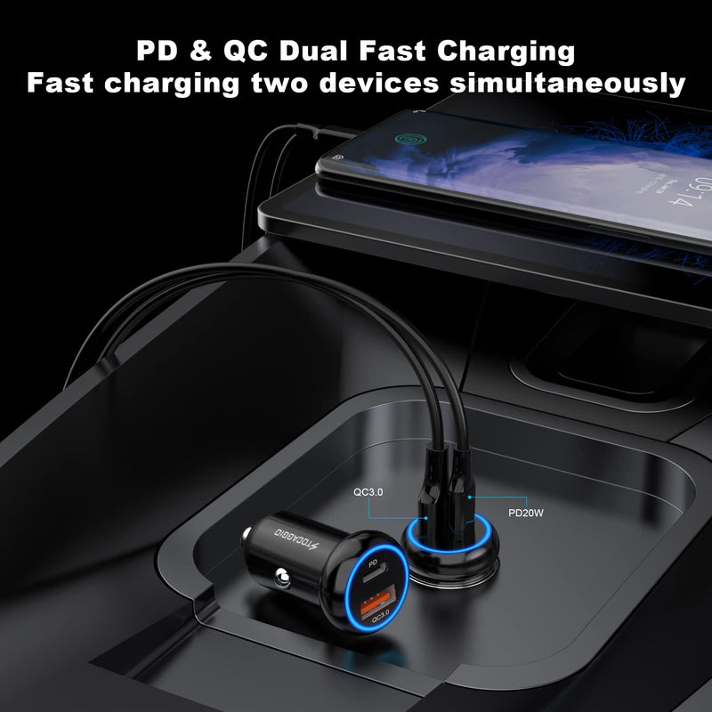 [Australia - AusPower] - USB C Car Charger Adapter 38W Portable All Metal Stocaggio Fast Car Charger Power Delivery & Quick Charge 3.0 Dual Port for iPhone13/iPhone12/Pro/Max,GalaxyS21/20/10/9,iPadAir2/Mini3 etc-Black 
