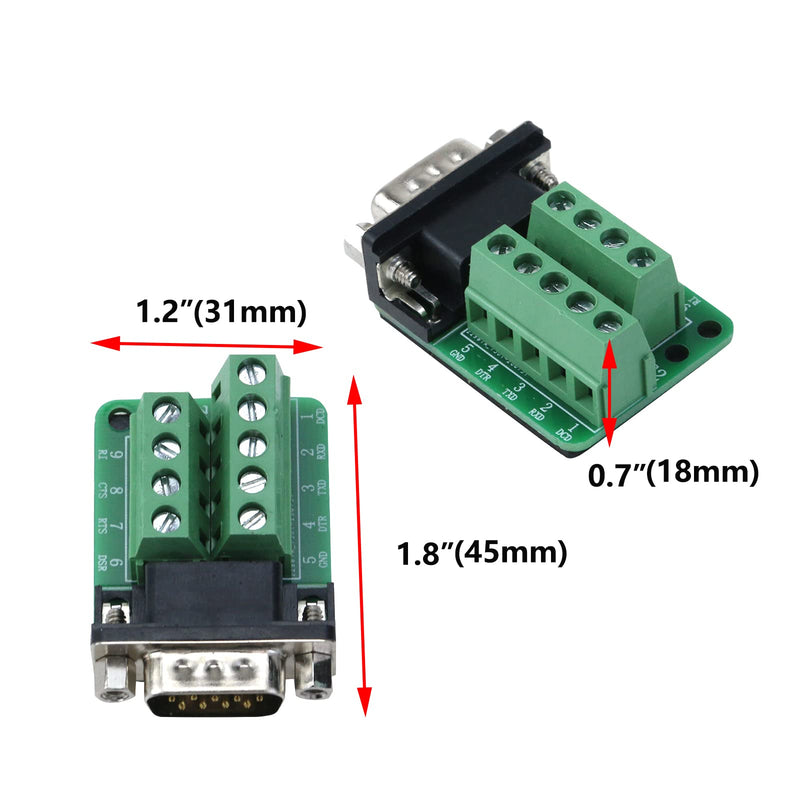 [Australia - AusPower] - 2-Pack Antrader DB9 D-SUB 9 Pin Male and Female Adapter RS232 to Terminal Board Signal Module 