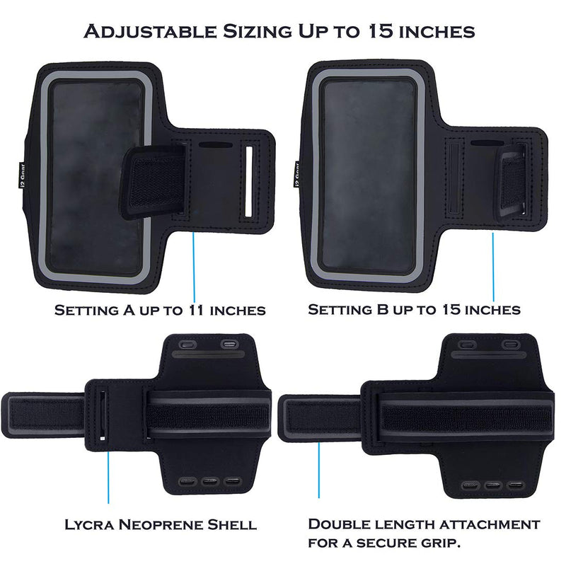 [Australia - AusPower] - i2 Gear Cell Phone Armband Holder for LG V50, V40 ThinQ, V35 & V30 with Reflective Strap and Key Holder (Black) 