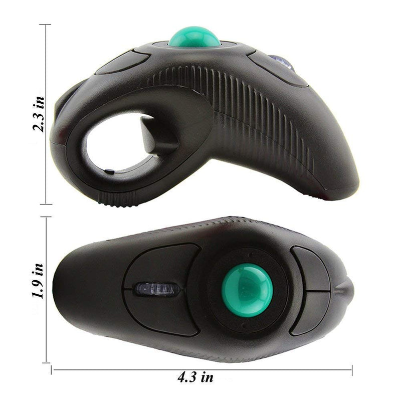 [Australia - AusPower] - EIGIIS 2.4G Ergonomic Trackball Handheld Finger USB Mouse Wireless Optical Travel DPI Mice for PC Laptop Mac Left and Right Handed Black Wireless Green TrackBall 