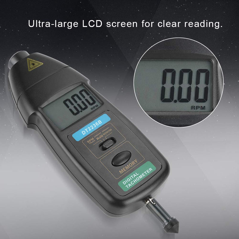 [Australia - AusPower] - DT2236B Professional Photo/Contact Tachometer Counter Handheld LCD Digital Tach Meter Tester for Motor Testing Vehicle Inspection 