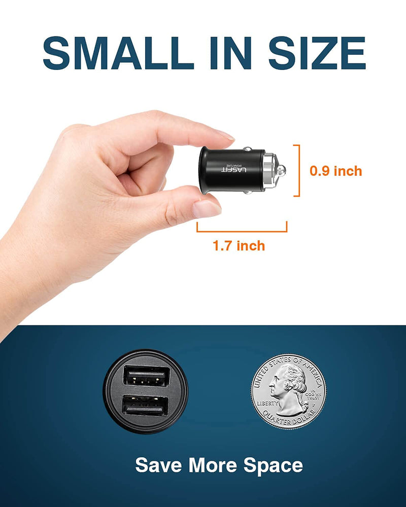 [Australia - AusPower] - USB Car Charger, LASFIT Mini All Metal 24W Dual USB-A Port USB Car Charger Adapter Car Cigarette Lighter Charger for iPhone, iPad, Android, Tablet or Other USB Devices (QC Charge Not Supported) 