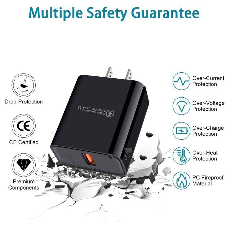 [Australia - AusPower] - Quick Charge 3.0 Fast Charging Block Compatible Samsung Galaxy S22 S21 S20 A11 A71 A51 A20 A21 A01 S10e A10e A70 Note 20,Moto G Power G Stylus G Fast G7 G8 Plus Play Z4 Z3 X4,Wall Charger Type C Cable Black 