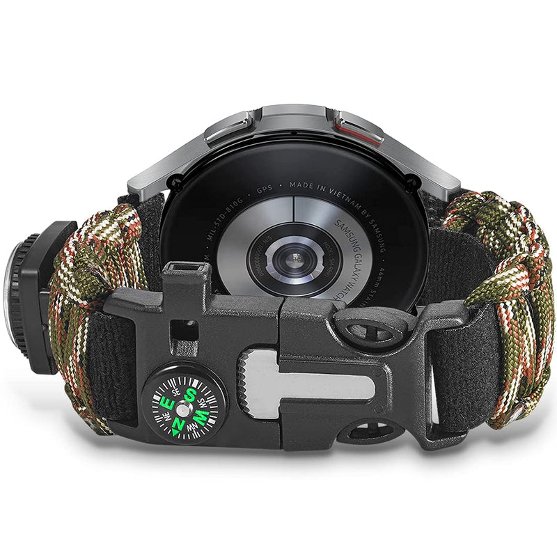 [Australia - AusPower] - Onewly Compatible with Samsung Galaxy Watch 4 Classic Band 42mm/46mm,Galaxy Watch 4 Band 40mm/44mm,Multi-Functional Outdoor Survival Paracord 20mm Watch Strap for Galaxy Watch Active 2 40mm 44mm Camouflage 