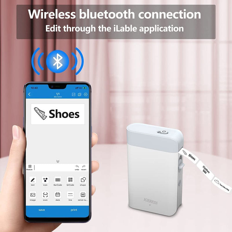 [Australia - AusPower] - Label Maker Machine Bluetooth Tape Label Mini Printer for iOS and Android to Use for Clothing, Cosmetic, Barcode and More USB Rechargeable 